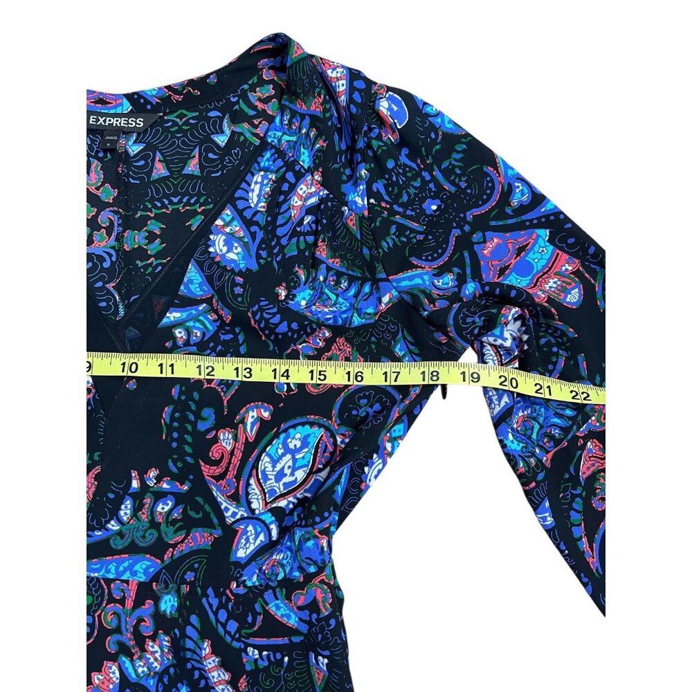 Express Women Blue Paisley Bell Sleeve Fit And Flare Maxi Dress Size 6 - Picture 7 of 12